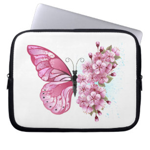Flower Butterfly with Pink Sakura Laptop Sleeve
