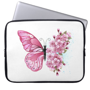 Flower Butterfly with Pink Sakura Laptop Sleeve