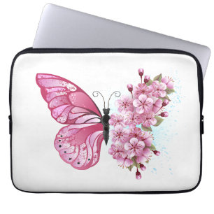 Flower Butterfly with Pink Sakura Laptop Sleeve