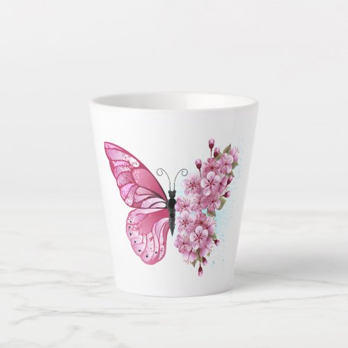 Flower Butterfly with Pink Sakura Latte Mug