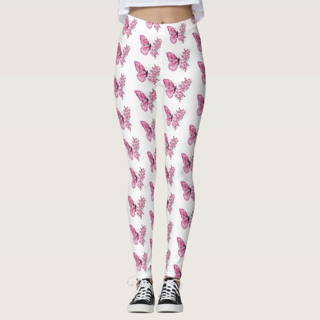 Flower Butterfly with Pink Sakura Leggings (Front)