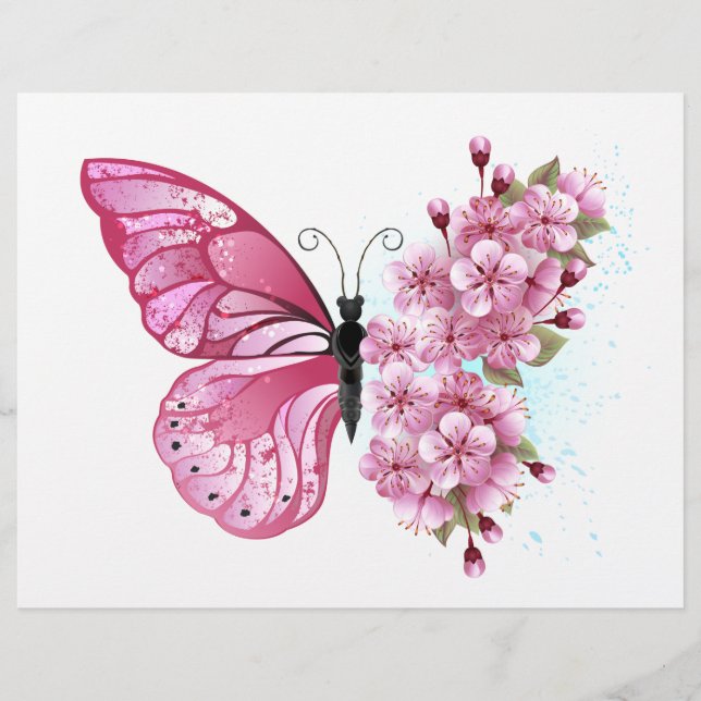 Flower Butterfly with Pink Sakura Letterhead (Front)