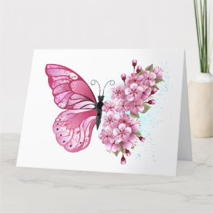 Flower Butterfly with Pink Sakura Letterpress Thank You Card