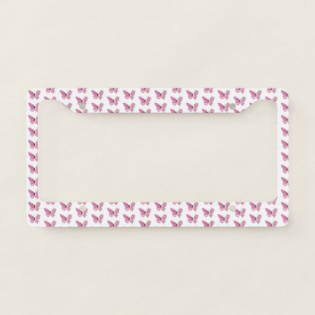 Flower Butterfly with Pink Sakura License Plate Frame (Front)