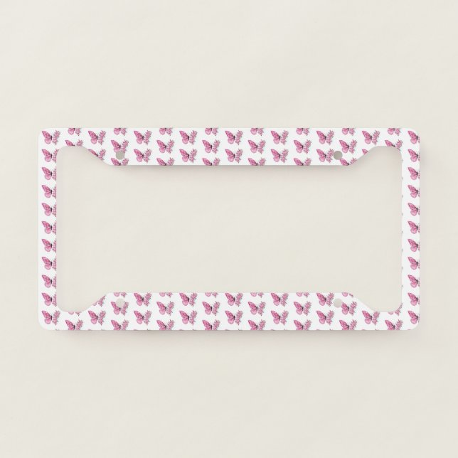 Flower Butterfly with Pink Sakura License Plate Frame (Front)