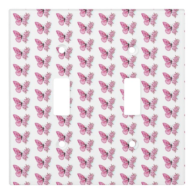Flower Butterfly with Pink Sakura Light Switch Cover (Front)
