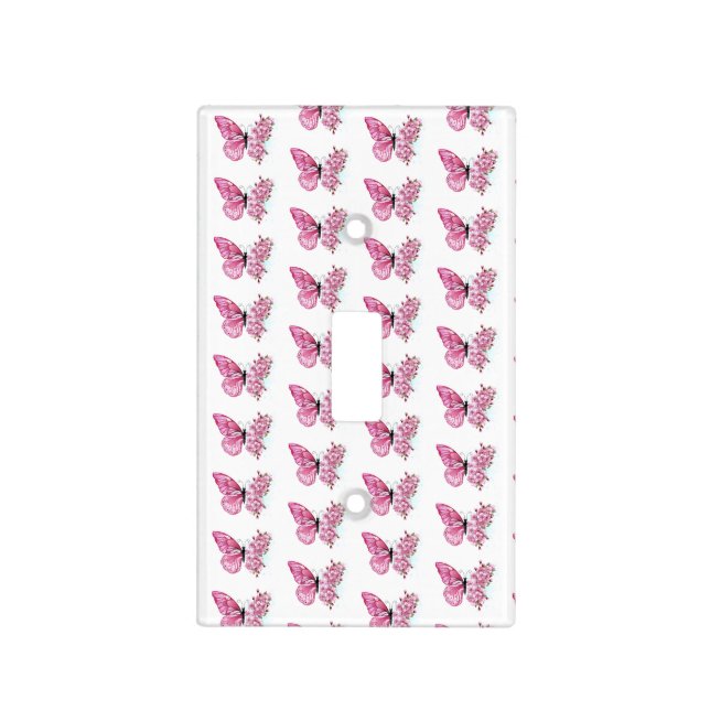 Flower Butterfly with Pink Sakura Light Switch Cover (Front)