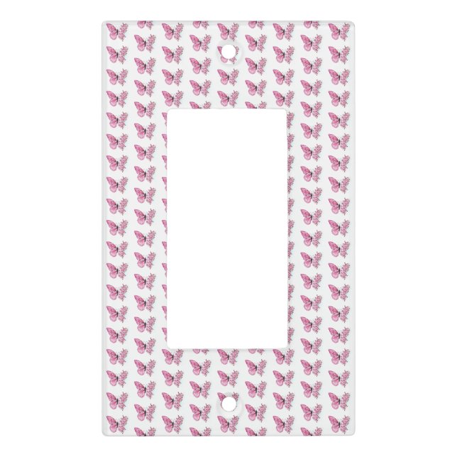 Flower Butterfly with Pink Sakura Light Switch Cover (Front)