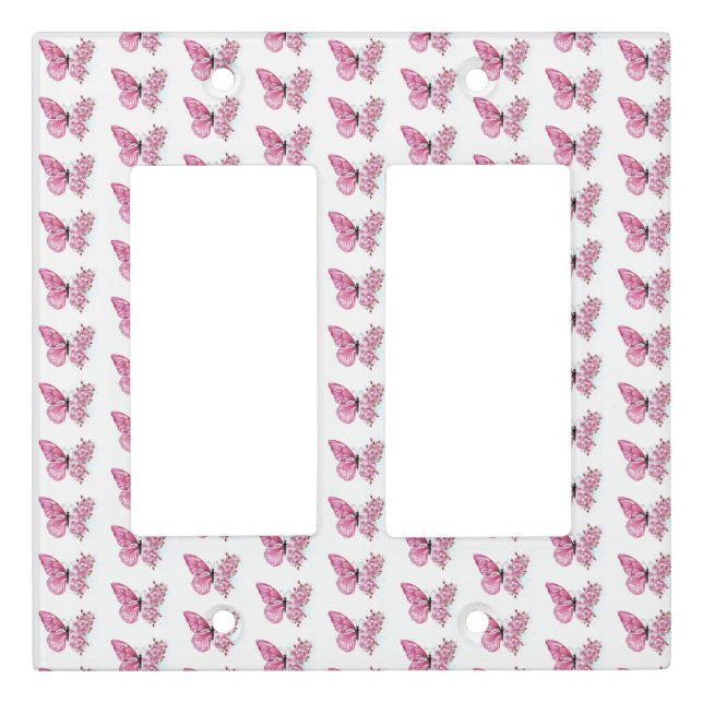 Flower Butterfly with Pink Sakura Light Switch Cover (Front)