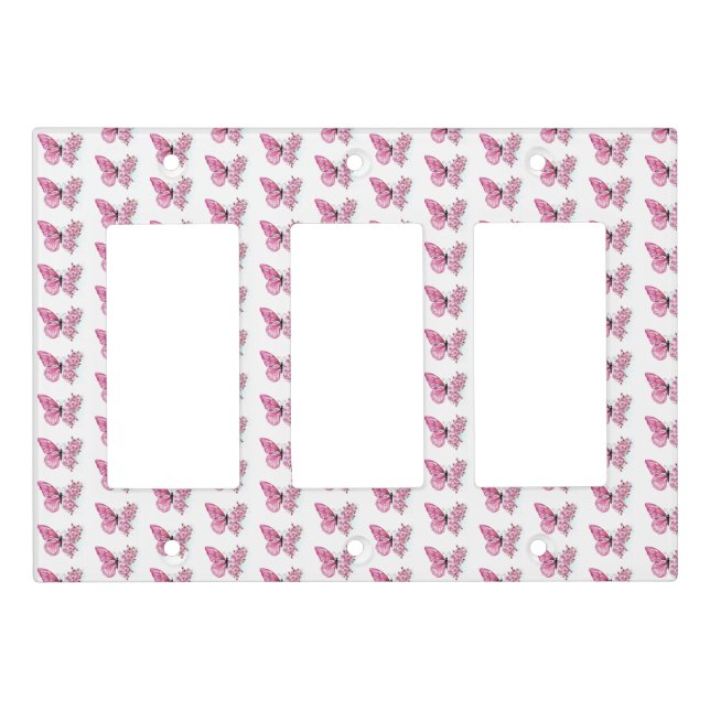 Flower Butterfly with Pink Sakura Light Switch Cover (Front)