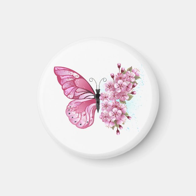 Flower Butterfly with Pink Sakura Magnet (Front)