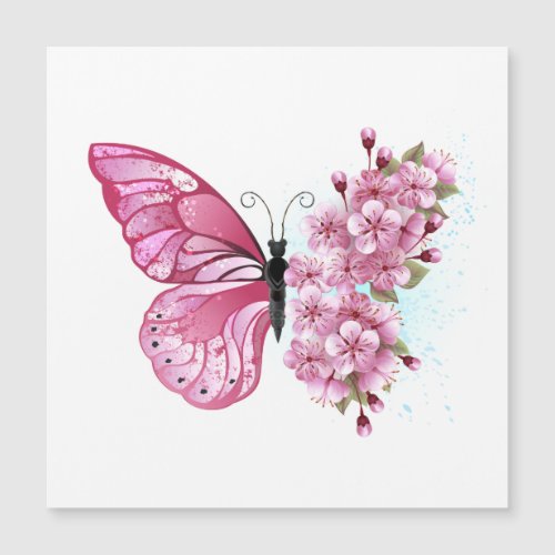 Flower Butterfly with Pink Sakura Magnetic Invitation