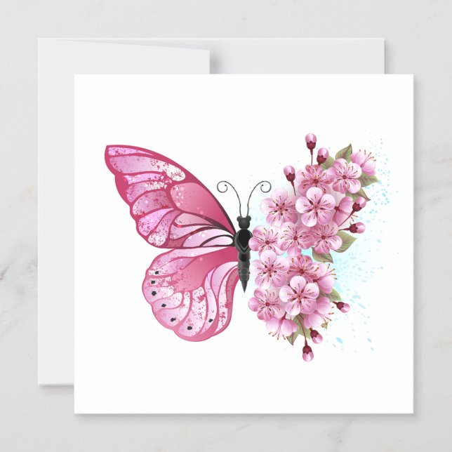 Flower Butterfly with Pink Sakura Magnetic Invitation (Front)