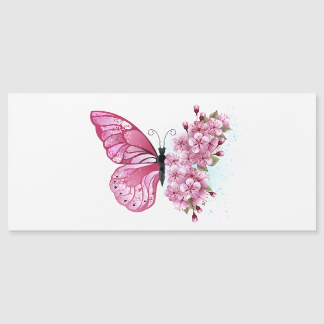 Flower Butterfly with Pink Sakura Magnetic Invitation (Front)