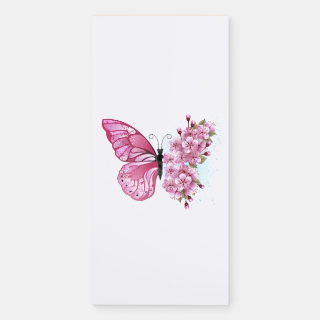 Flower Butterfly with Pink Sakura Magnetic Notepad (Front)