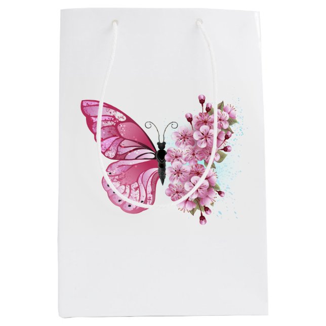 Flower Butterfly with Pink Sakura Medium Gift Bag (Front)
