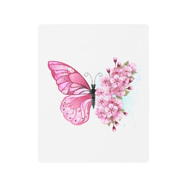 Flower Butterfly with Pink Sakura Metal Print (Front)