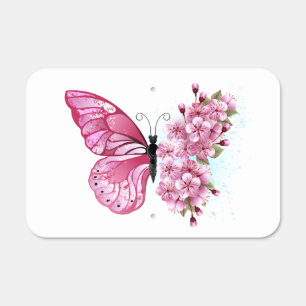 Flower Butterfly with Pink Sakura Metal Sign