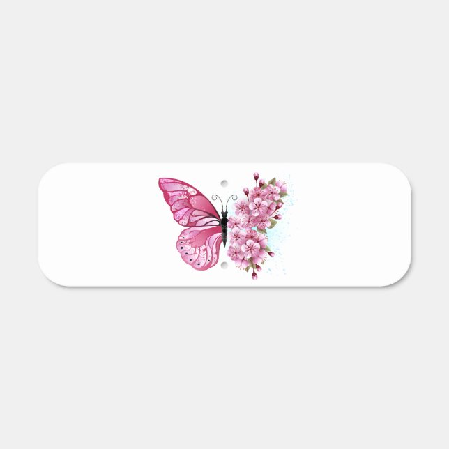 Flower Butterfly with Pink Sakura Metal Sign (Front)