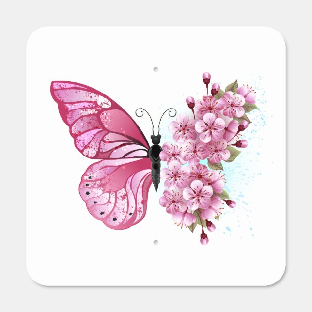 Flower Butterfly with Pink Sakura Metal Sign (Front)