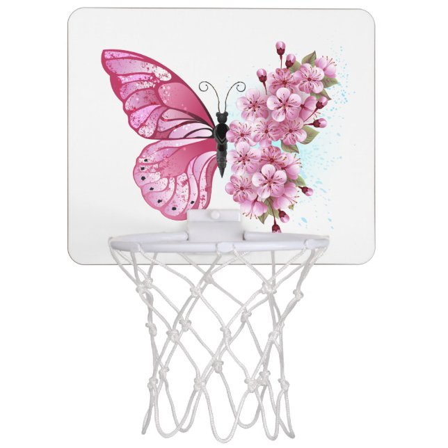 Flower Butterfly with Pink Sakura Mini Basketball Hoop (Front)