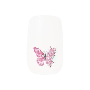Flower Butterfly with Pink Sakura Minx Nail Art