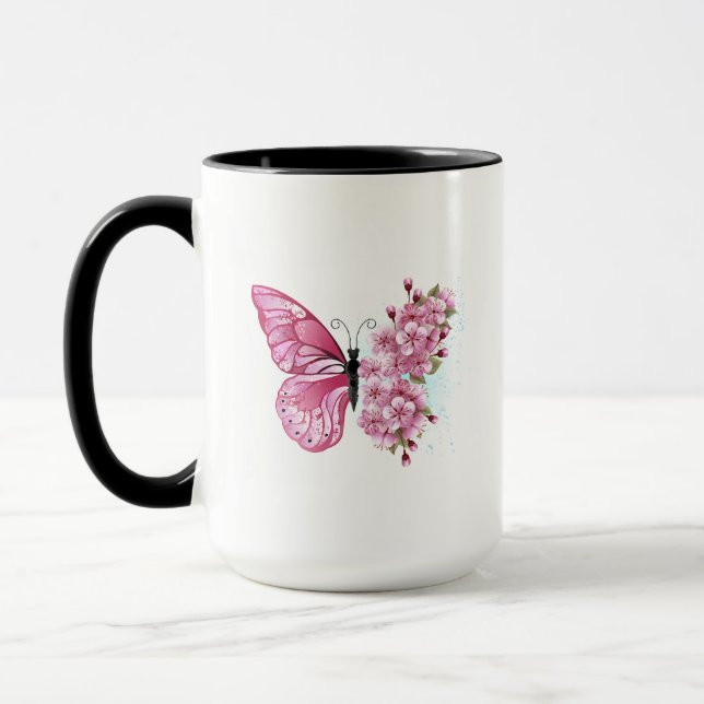 Flower Butterfly with Pink Sakura Mug (Left)