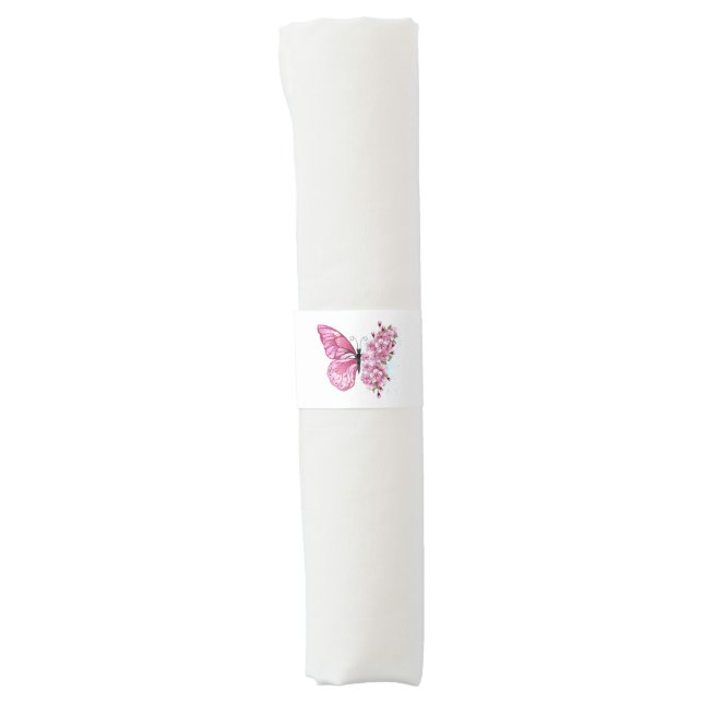Flower Butterfly with Pink Sakura Napkin Bands (Front)