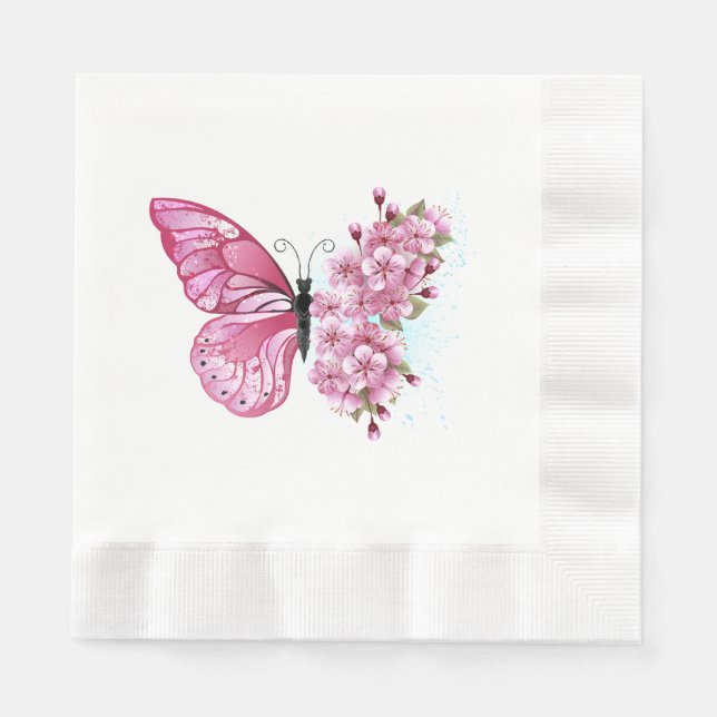 Flower Butterfly with Pink Sakura Napkins (Front)