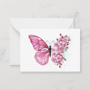 Flower Butterfly with Pink Sakura Note Card