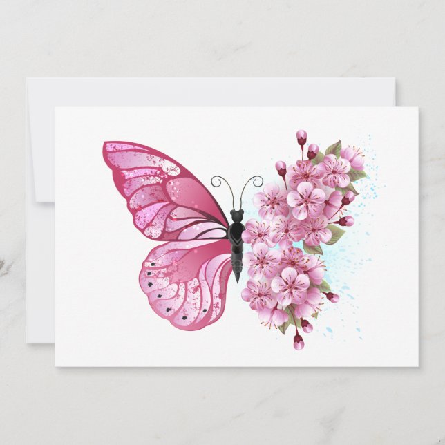 Flower Butterfly with Pink Sakura Note Card (Front)