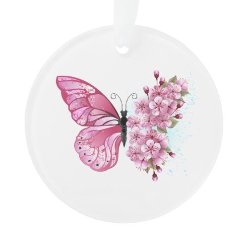 Flower Butterfly with Pink Sakura Ornament