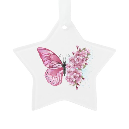Flower Butterfly with Pink Sakura Ornament