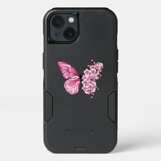 Flower Butterfly with Pink Sakura Otterbox iPhone Case (Back)