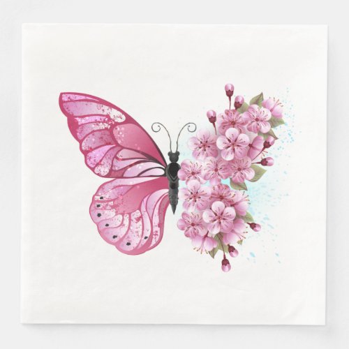 Flower Butterfly with Pink Sakura Paper Dinner Napkins