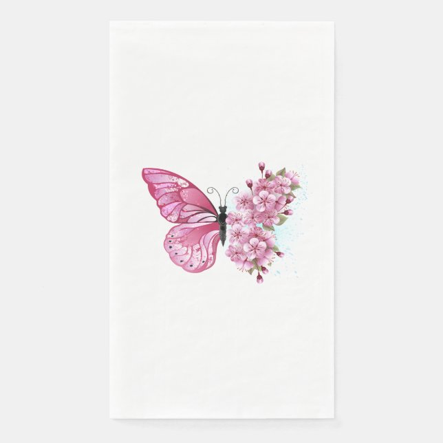 Flower Butterfly with Pink Sakura Paper Guest Towels (Front)