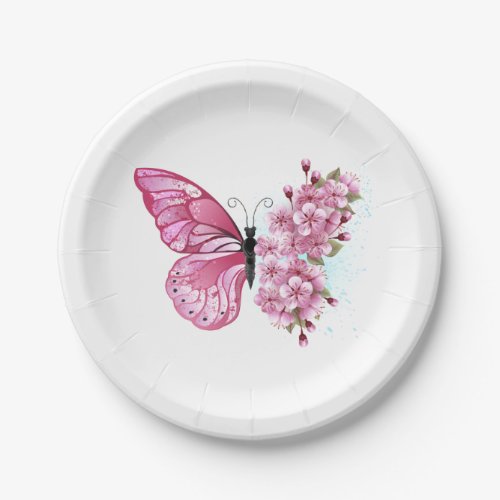 Flower Butterfly with Pink Sakura Paper Plates