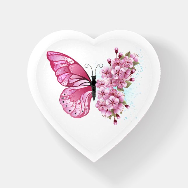 Flower Butterfly with Pink Sakura Paperweight (Front)