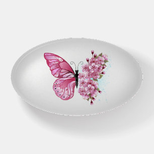 Flower Butterfly with Pink Sakura Paperweight