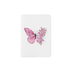 Flower Butterfly with Pink Sakura Passport Holder