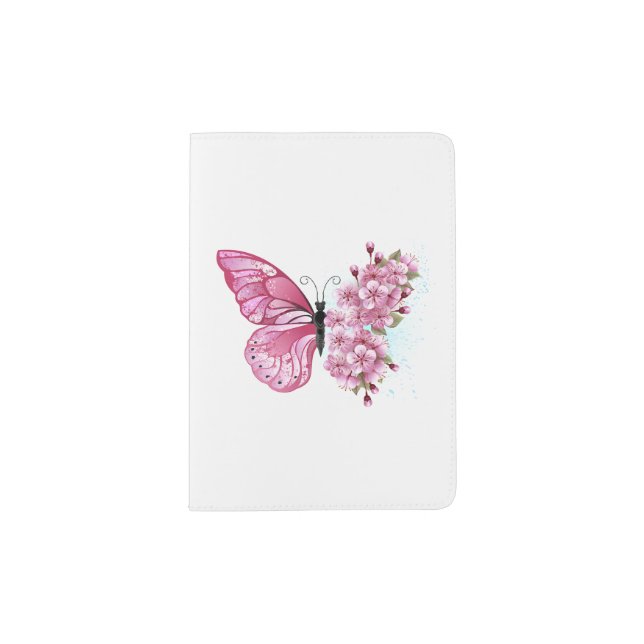 Flower Butterfly with Pink Sakura Passport Holder (Front)