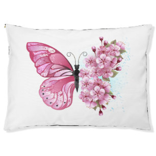 Flower Butterfly with Pink Sakura Pet Bed
