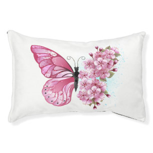 Flower Butterfly with Pink Sakura Pet Bed