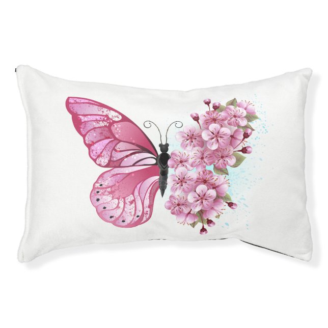 Flower Butterfly with Pink Sakura Pet Bed (Front)