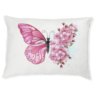 Flower Butterfly with Pink Sakura Pet Bed