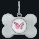 Flower Butterfly with Pink Sakura Pet ID Tag<br><div class="desc">Flower arrangement of pink butterfly with pink Japanese cherry blossoms on white background.</div>