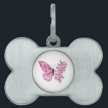 Flower Butterfly with Pink Sakura Pet ID Tag<br><div class="desc">Flower arrangement of pink butterfly with pink Japanese cherry blossoms on white background.</div>