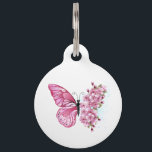 Flower Butterfly with Pink Sakura Pet ID Tag<br><div class="desc">Flower arrangement of pink butterfly with pink Japanese cherry blossoms on white background.</div>