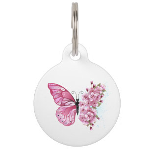 Flower Butterfly with Pink Sakura Pet ID Tag