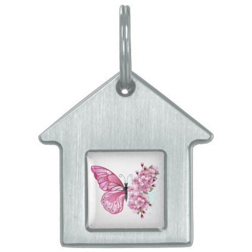 Flower Butterfly with Pink Sakura Pet ID Tag